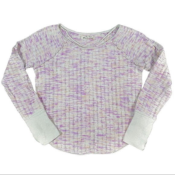 Free People We The Free size large purple orange & off white sweater thumbholes - Picture 6 of 16